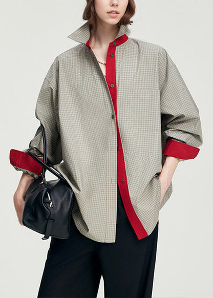 Grey Oversized Plaid Cotton Piece Shirts