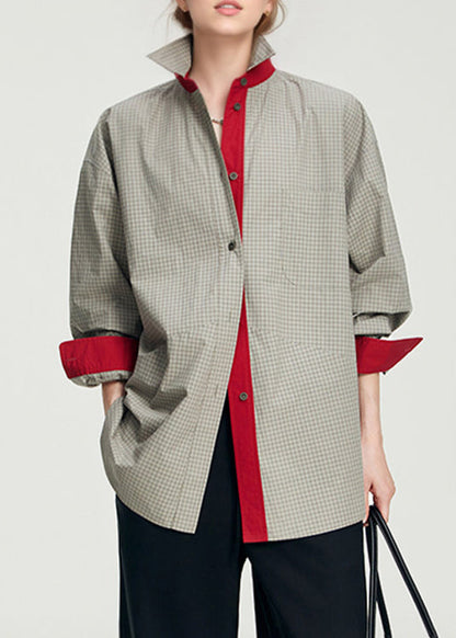 Grey Oversized Plaid Cotton Piece Shirts