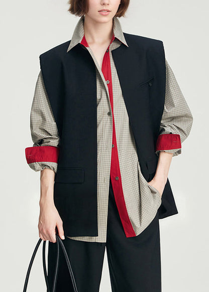 Grey Oversized Plaid Cotton Piece Shirts