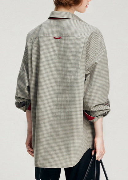 Grey Oversized Plaid Cotton Piece Shirts
