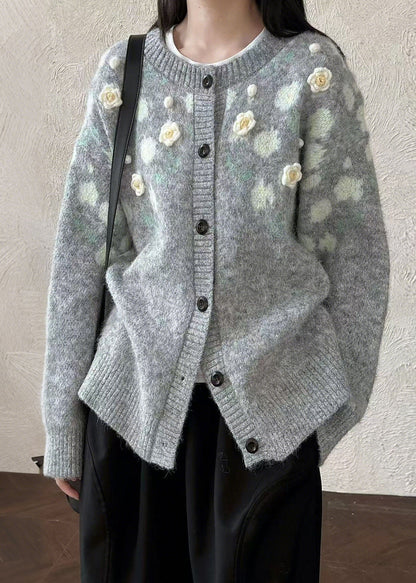 Handmade Grey Oversized Floral Knit Coats
