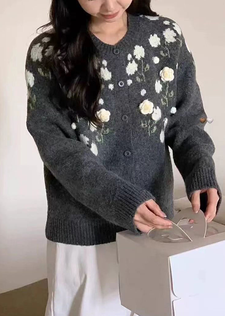 Handmade Grey Oversized Floral Knit Coats