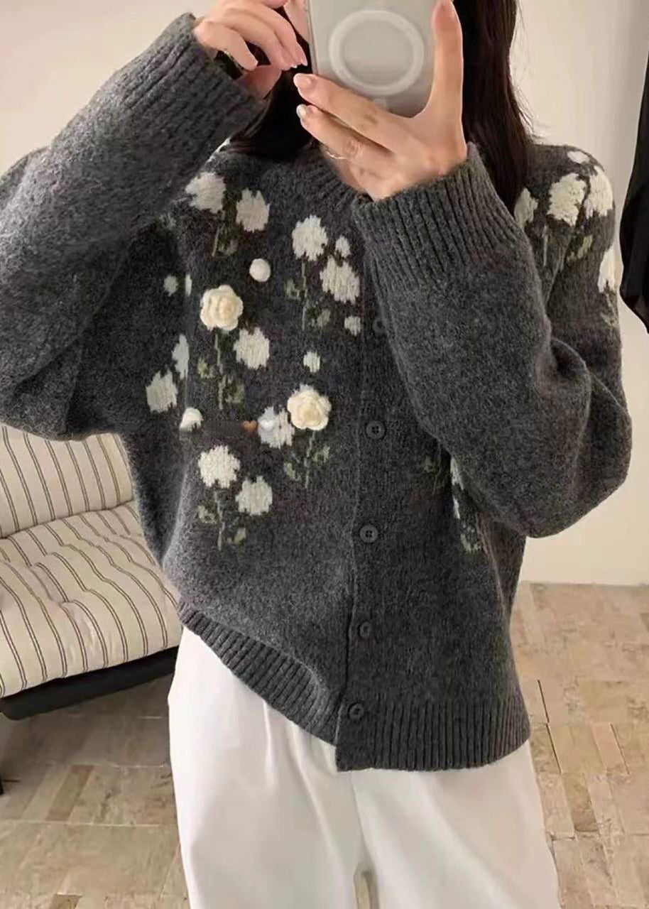 Handmade Grey Oversized Floral Knit Coats