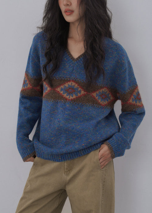 Italian Blue Jacquard Knitted Sweaters