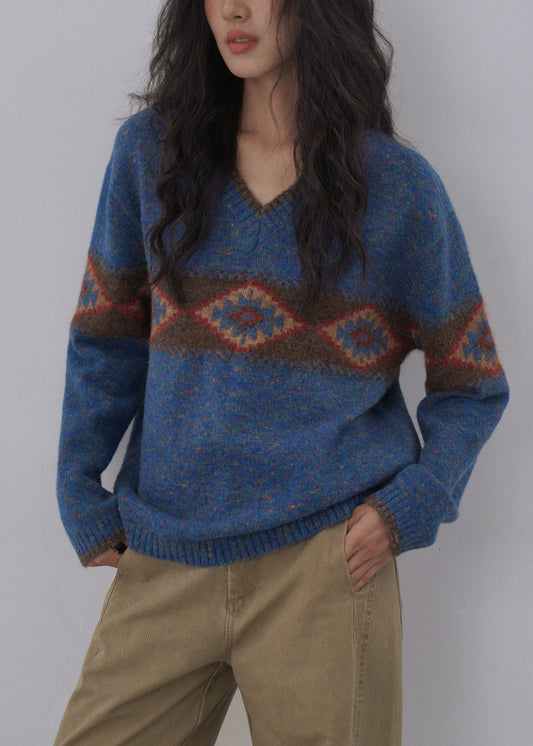 Italian Blue Jacquard Knitted Sweaters