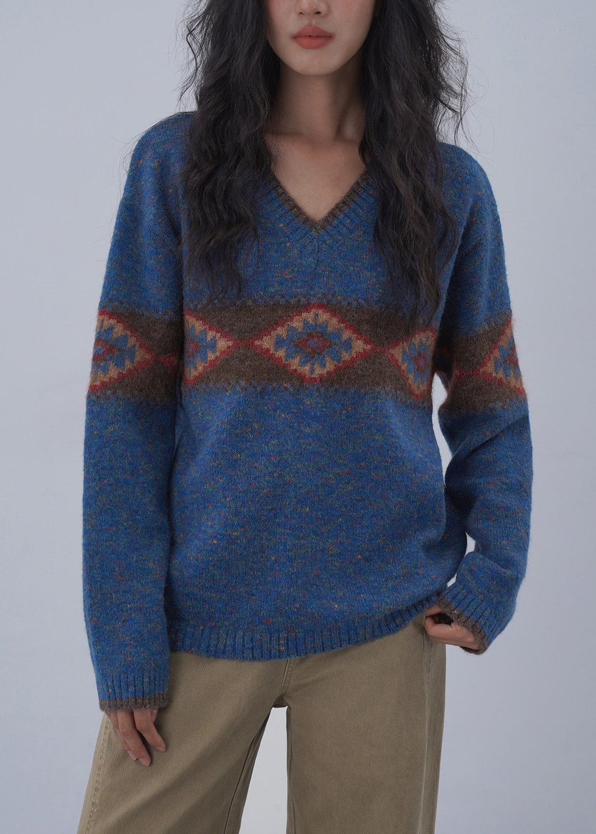 Italian Blue Jacquard Knitted Sweaters