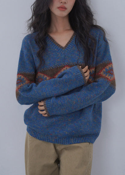 Italian Blue Jacquard Knitted Sweaters