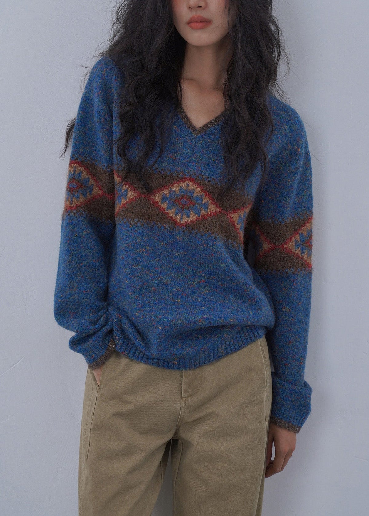 Italian Blue Jacquard Knitted Sweaters