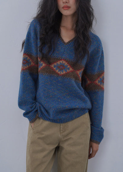 Italian Blue Jacquard Knitted Sweaters