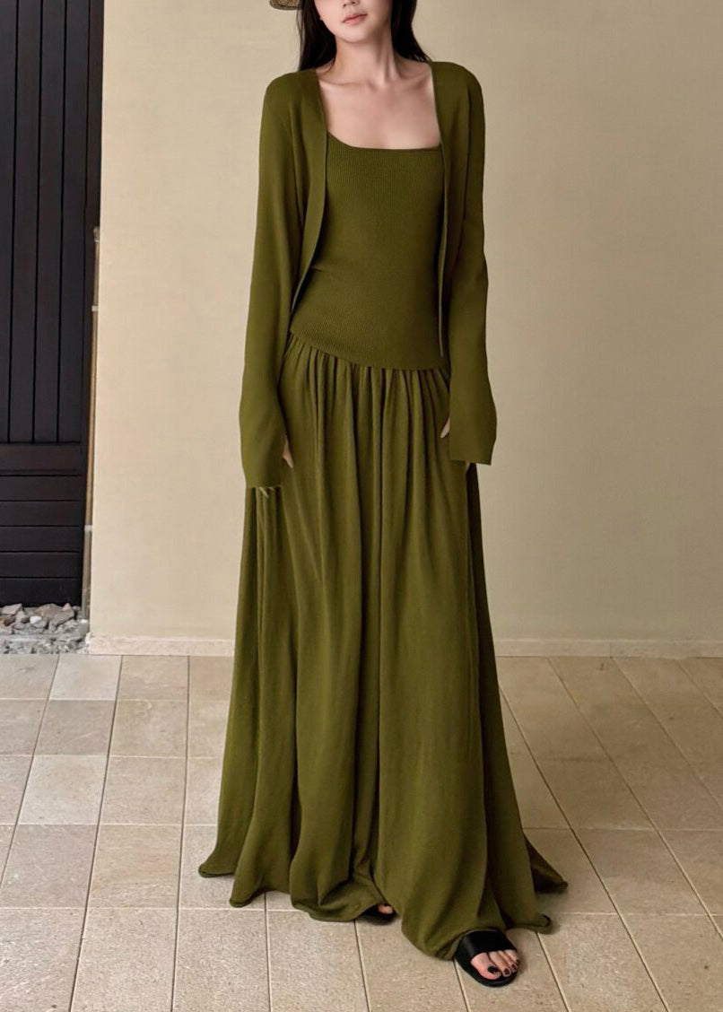Italian Green Woolen Knit Three Piece Set Clothing