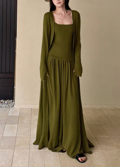 Italian Green Woolen Knit Three Piece Set Clothing