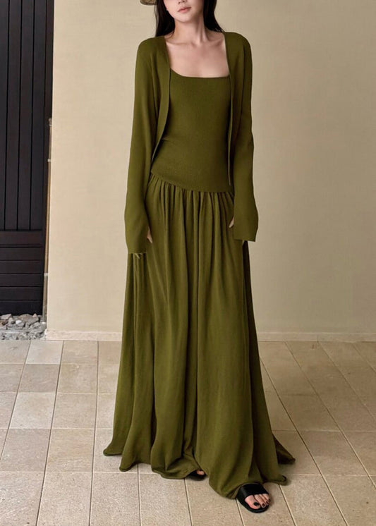 Italian Green Woolen Knit Three Piece Set Clothing