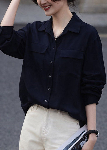 Black Oversized Pockets Cotton Shirt