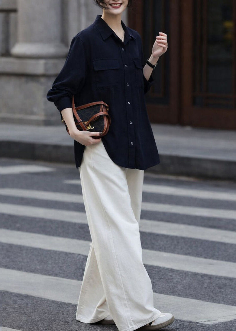 Black Oversized Pockets Cotton Shirt
