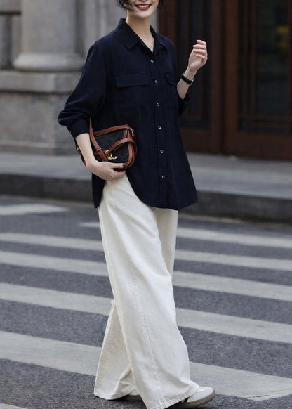Black Oversized Pockets Cotton Shirt