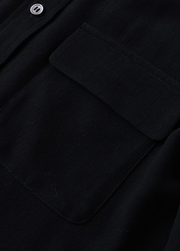 Black Oversized Pockets Cotton Shirt