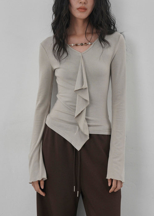 Apricot Ruffled Asymmetrical Design Cotton T Shirts