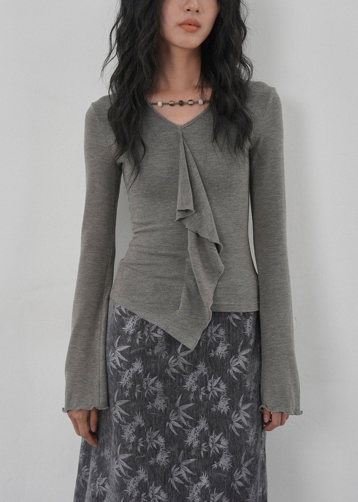 Apricot Ruffled Asymmetrical Design Cotton T Shirts