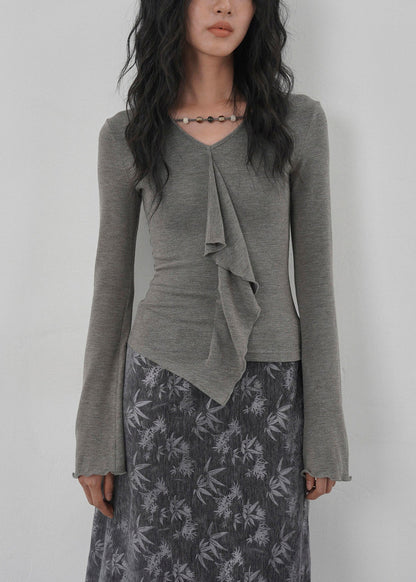 Apricot Ruffled Asymmetrical Design Cotton T Shirts
