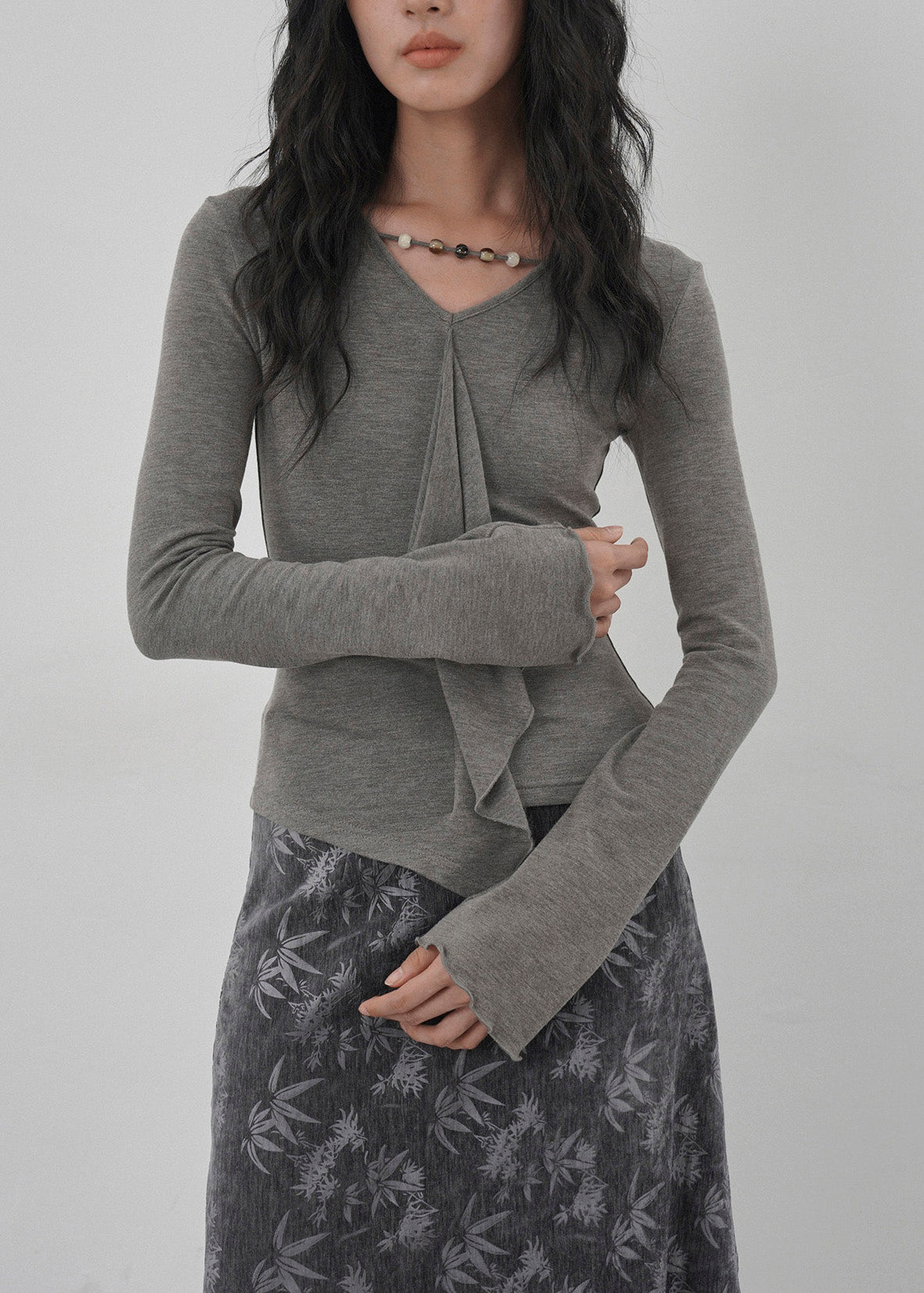 Apricot Ruffled Asymmetrical Design Cotton T Shirts