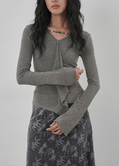 Apricot Ruffled Asymmetrical Design Cotton T Shirts