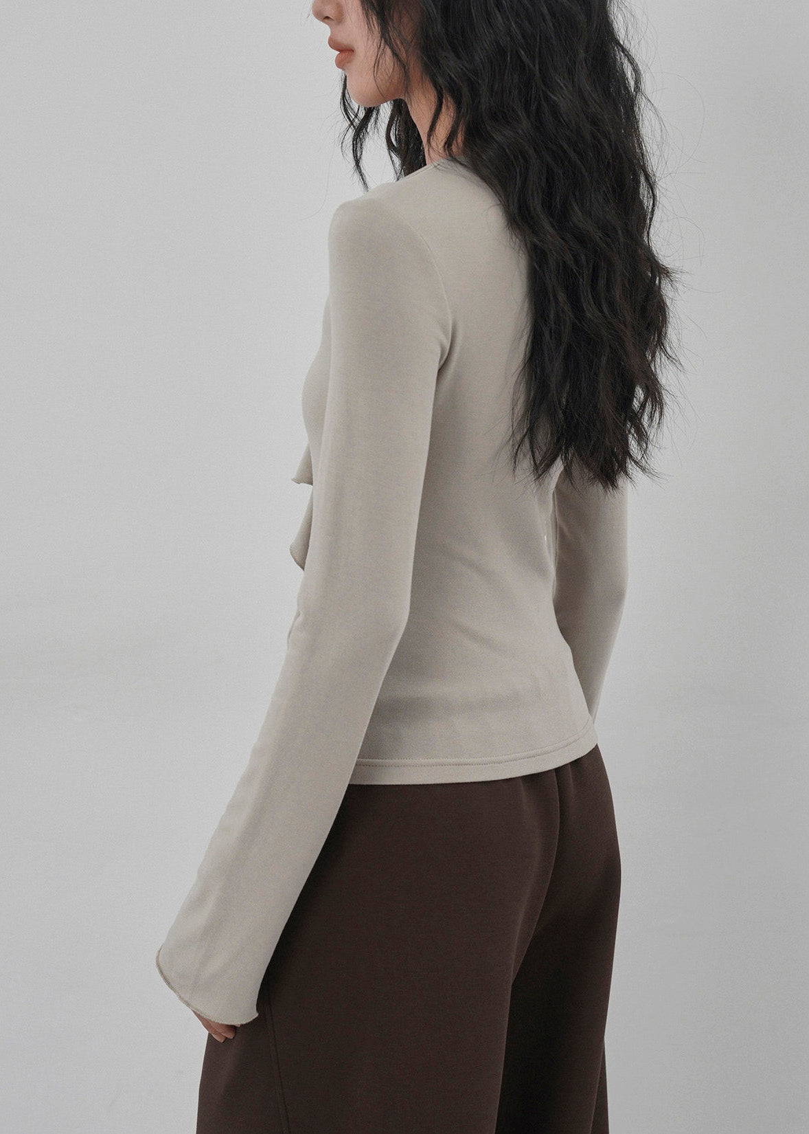Apricot Ruffled Asymmetrical Design Cotton T Shirts