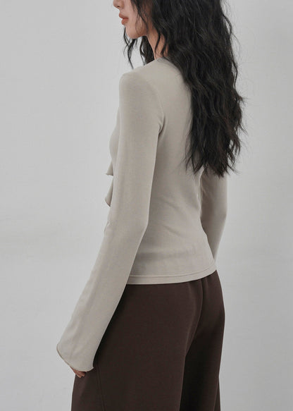 Apricot Ruffled Asymmetrical Design Cotton T Shirts
