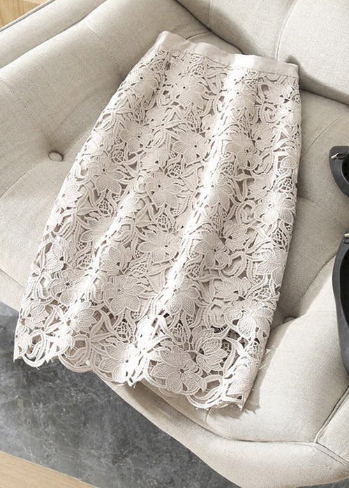 Light Pink Hollow Out Lace High Waisted Skirts