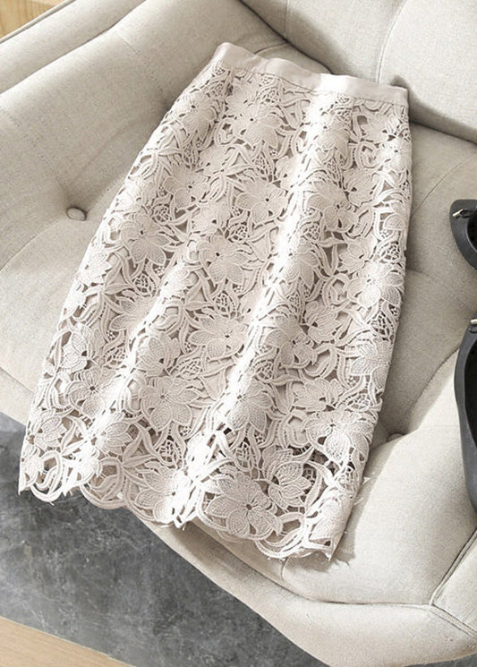 Light Pink Hollow Out Lace High Waisted Skirts