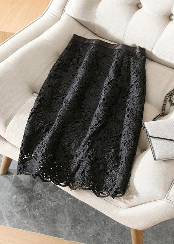 Light Pink Hollow Out Lace High Waisted Skirts