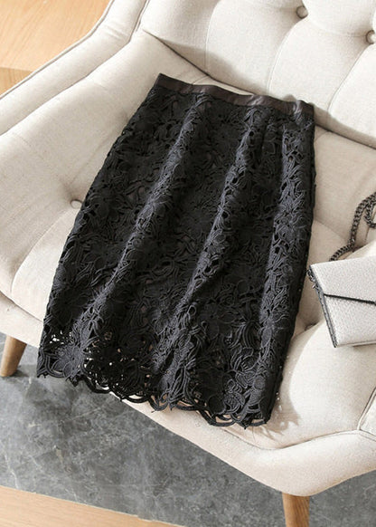 Light Pink Hollow Out Lace High Waisted Skirts