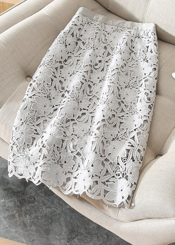 Light Pink Hollow Out Lace High Waisted Skirts