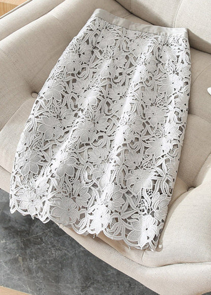 Light Pink Hollow Out Lace High Waisted Skirts