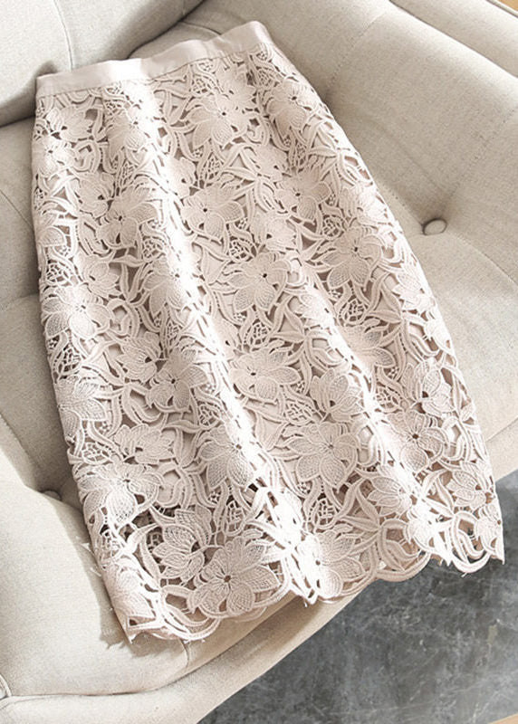 Light Pink Hollow Out Lace High Waisted Skirts