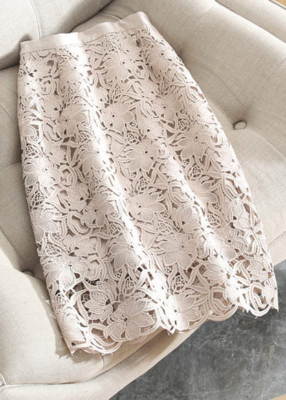 Light Pink Hollow Out Lace High Waisted Skirts