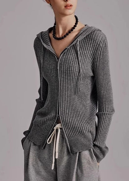 Organic Grey Hooded Zippered Knit Cardigans