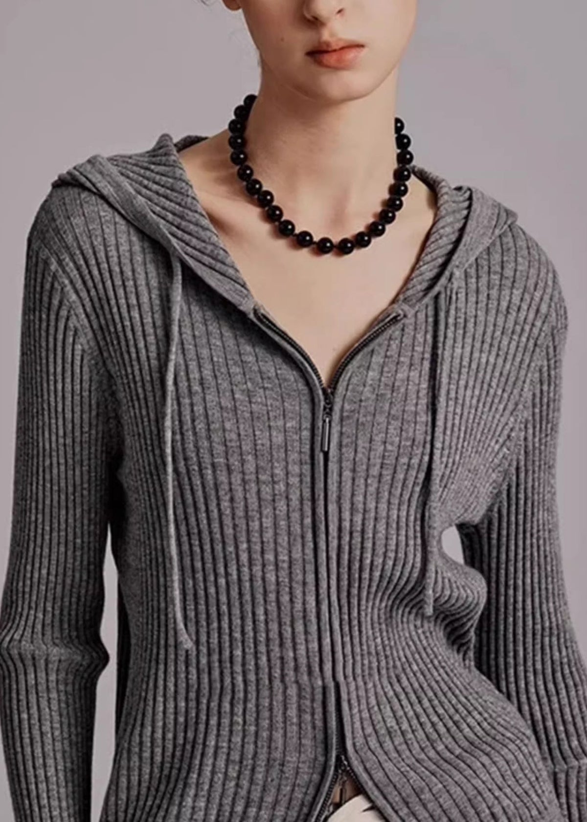 Organic Grey Hooded Zippered Knit Cardigans