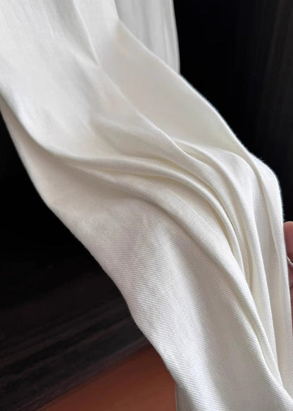 Organic White Elastic Waist Draping Linen Straight Pants