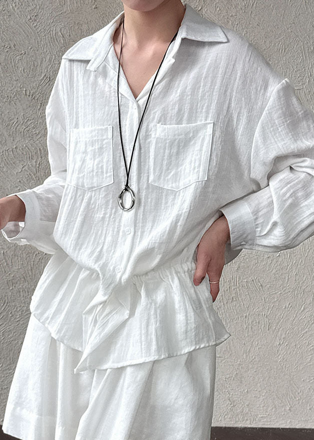 Plus Size White Cinched Cotton Upf 50+ Blouses