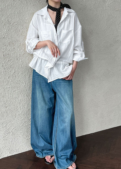 Plus Size White Cinched Cotton Upf 50+ Blouses