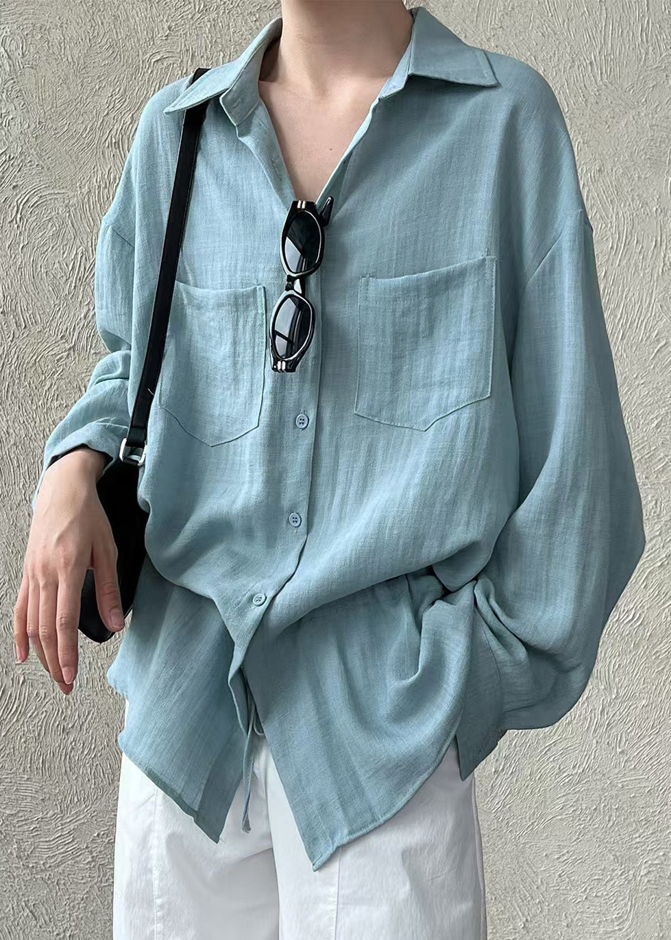 Sky Blue Oversized Cotton Drawstring Pockets