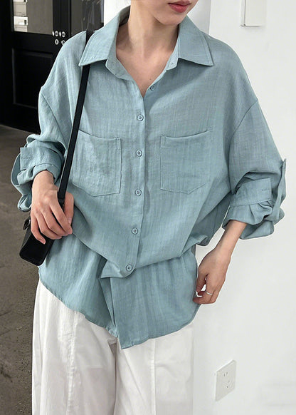 Sky Blue Oversized Cotton Drawstring Pockets
