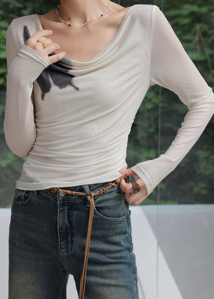 Beige Print Long Sleeved T-Shirt