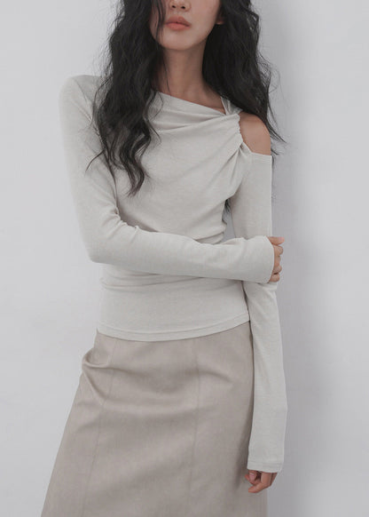 Apricot Cold Shoulder Patchwork Cotton