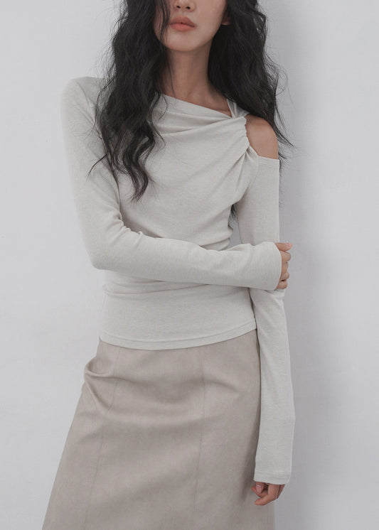 Apricot Cold Shoulder Patchwork Cotton
