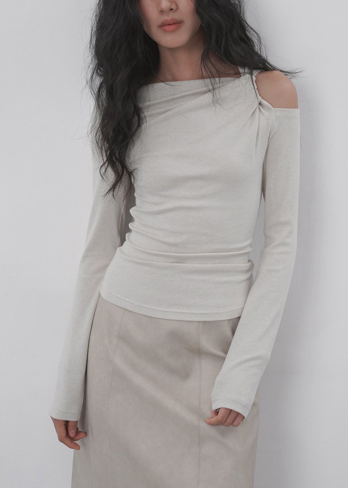 Apricot Cold Shoulder Patchwork Cotton