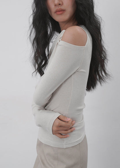 Apricot Cold Shoulder Patchwork Cotton