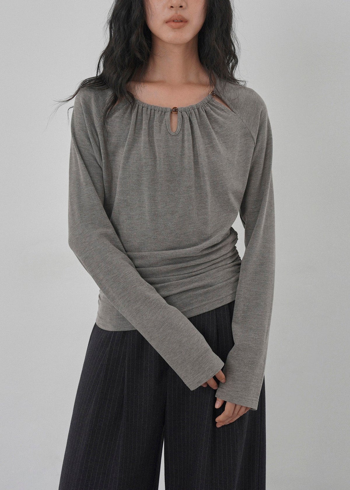 Grey Hollow Out Wrinkled Cotton