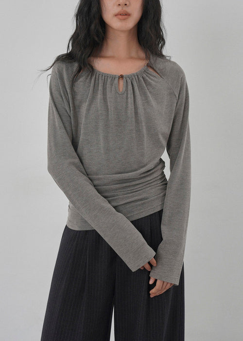 Grey Hollow Out Wrinkled Cotton