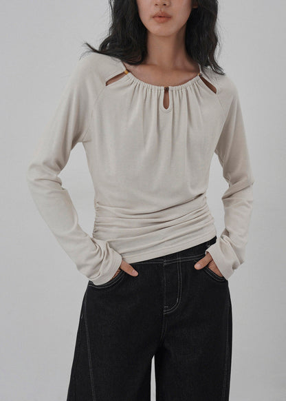 Grey Hollow Out Wrinkled Cotton